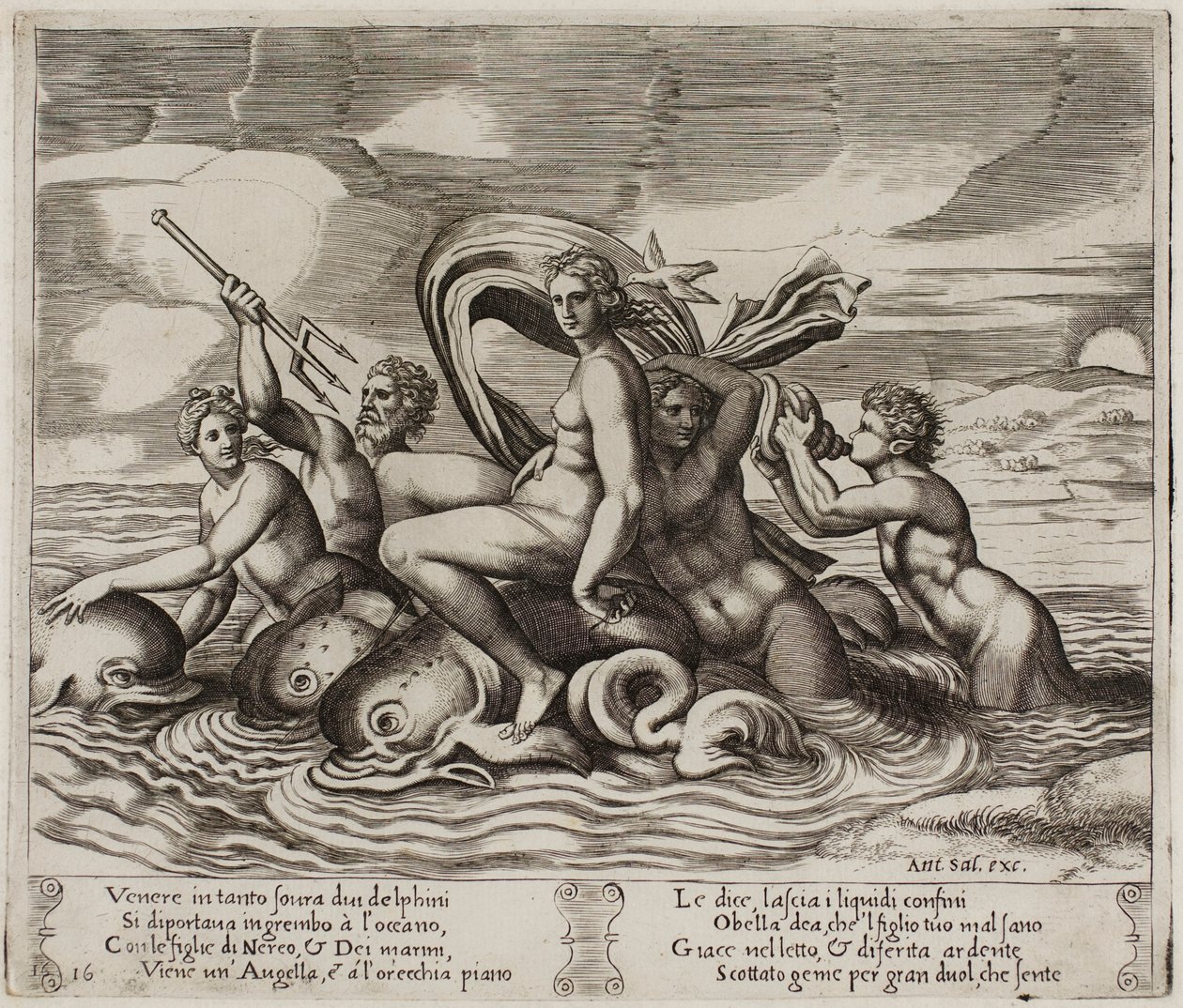 Psyche Servered in Her Bath av Nymphs She Cannot See av Agostino dei Musi