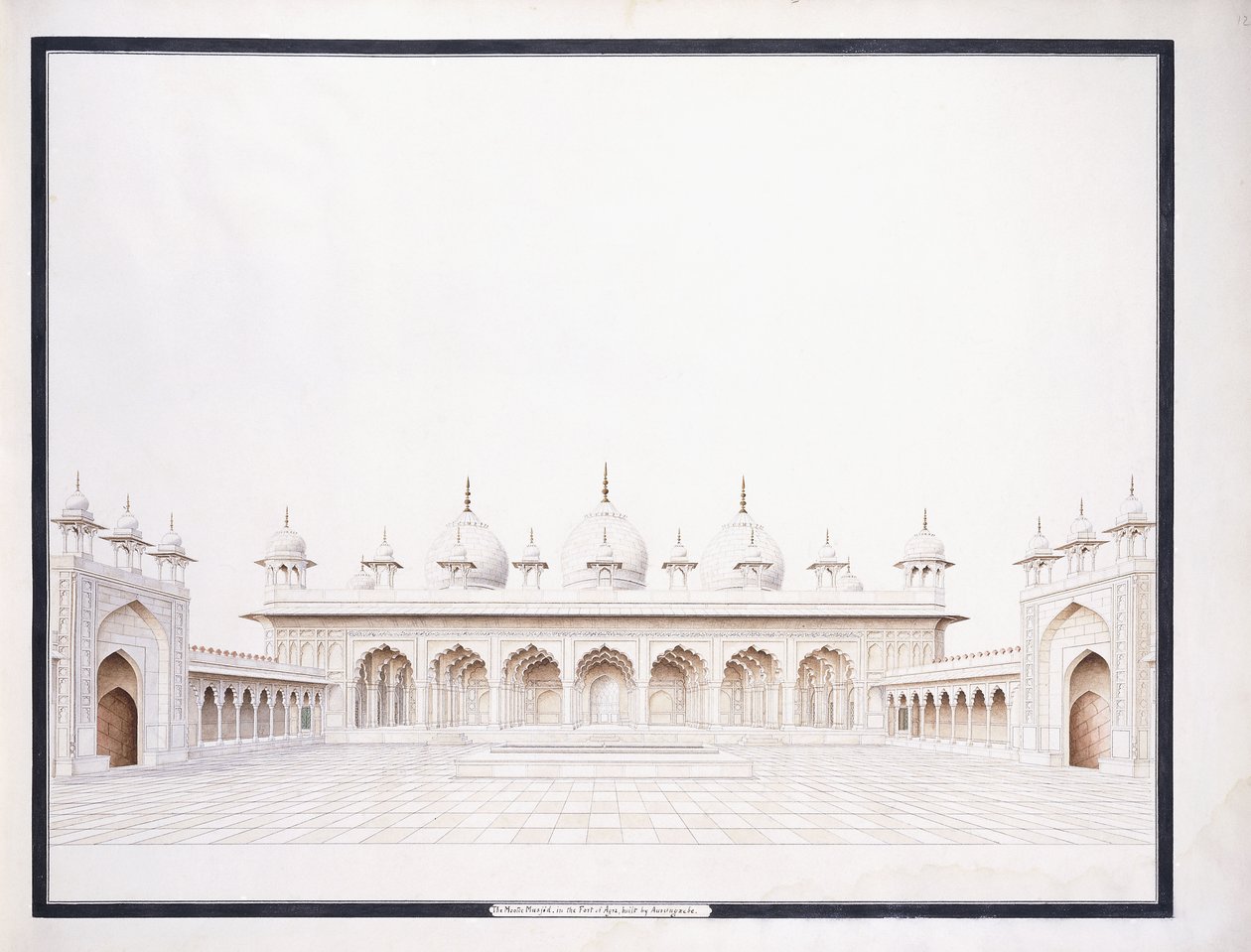 Moti Masjid i Fort of Agra, c1815 (penna och w/c) av Agra School