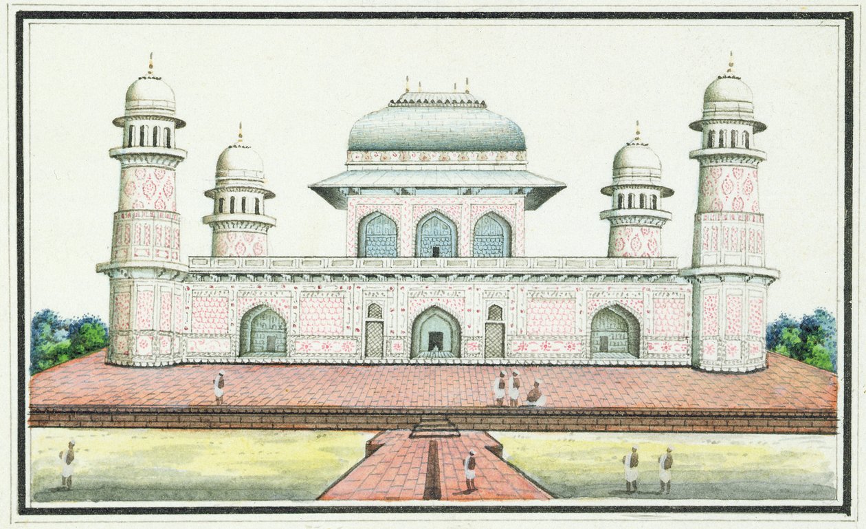 Itimad-Ud-Daulas grav, nära Agra, ca 1830-talet (wc, bläck och penna på papper) av Agra School