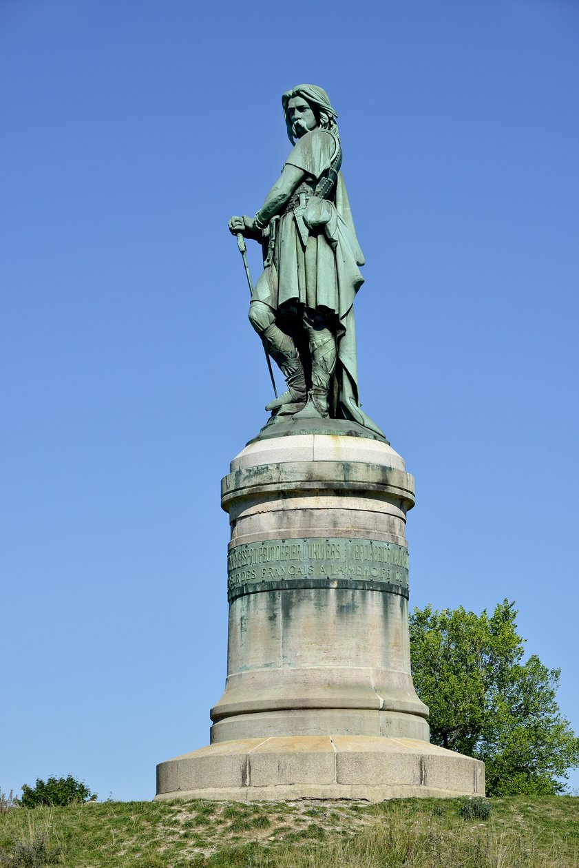 Kolossal staty av Vercingetorix (72-46 f.Kr.), gallisk ledare - Skulptur av Millet Aime (1819-1891) 6,60 m hög erige 1865 på den västra delen av Mont Auxois (bas 7 m hög av Viollet Le Duc) Alise Sainte Reine 1865 av Aime Millet
