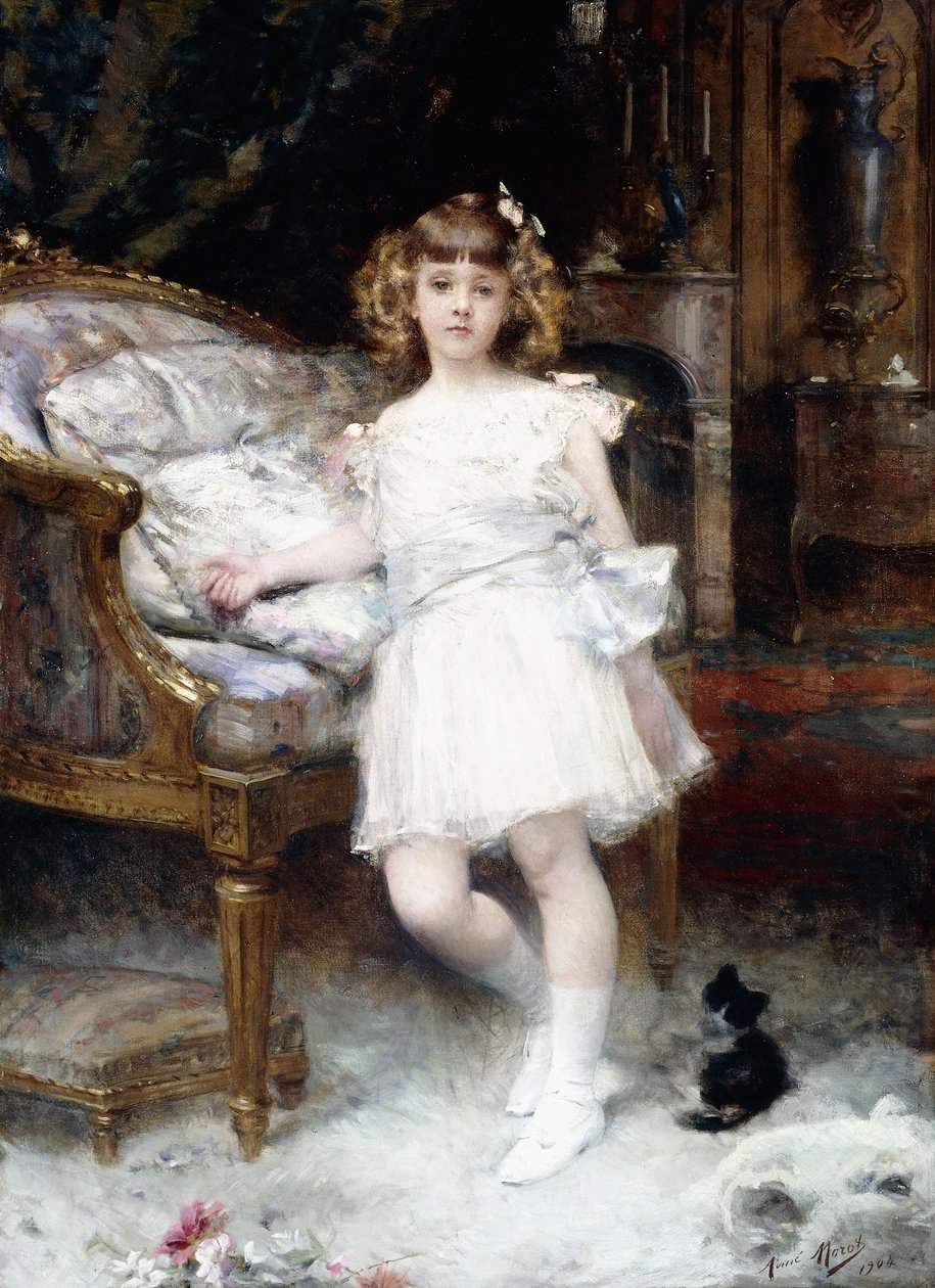Porträtt av Janine Potin med en kattunge, 1904 av Aimé Nicolas Morot