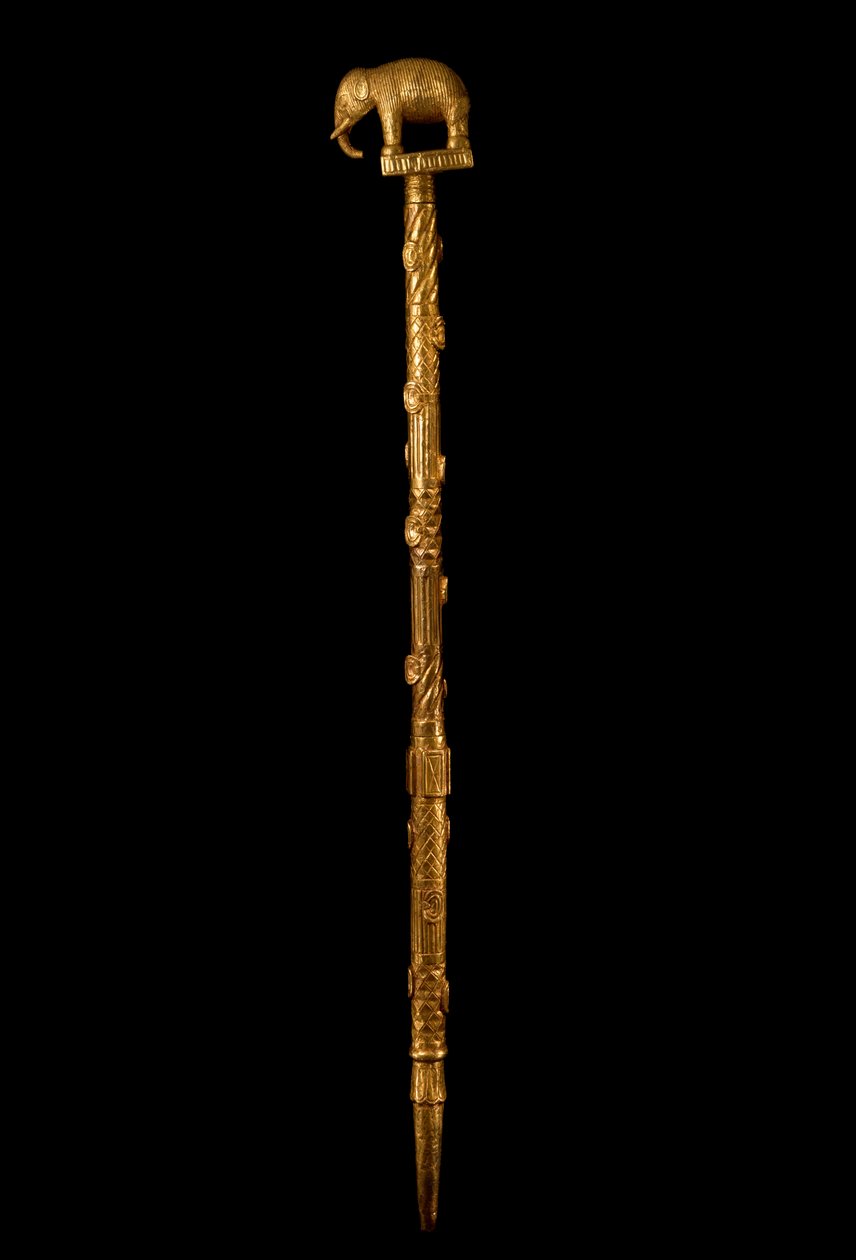 Lingvistpersonal med Elephant Finial, Ghana, ca 1890 (trä och bladguld) av Akan School