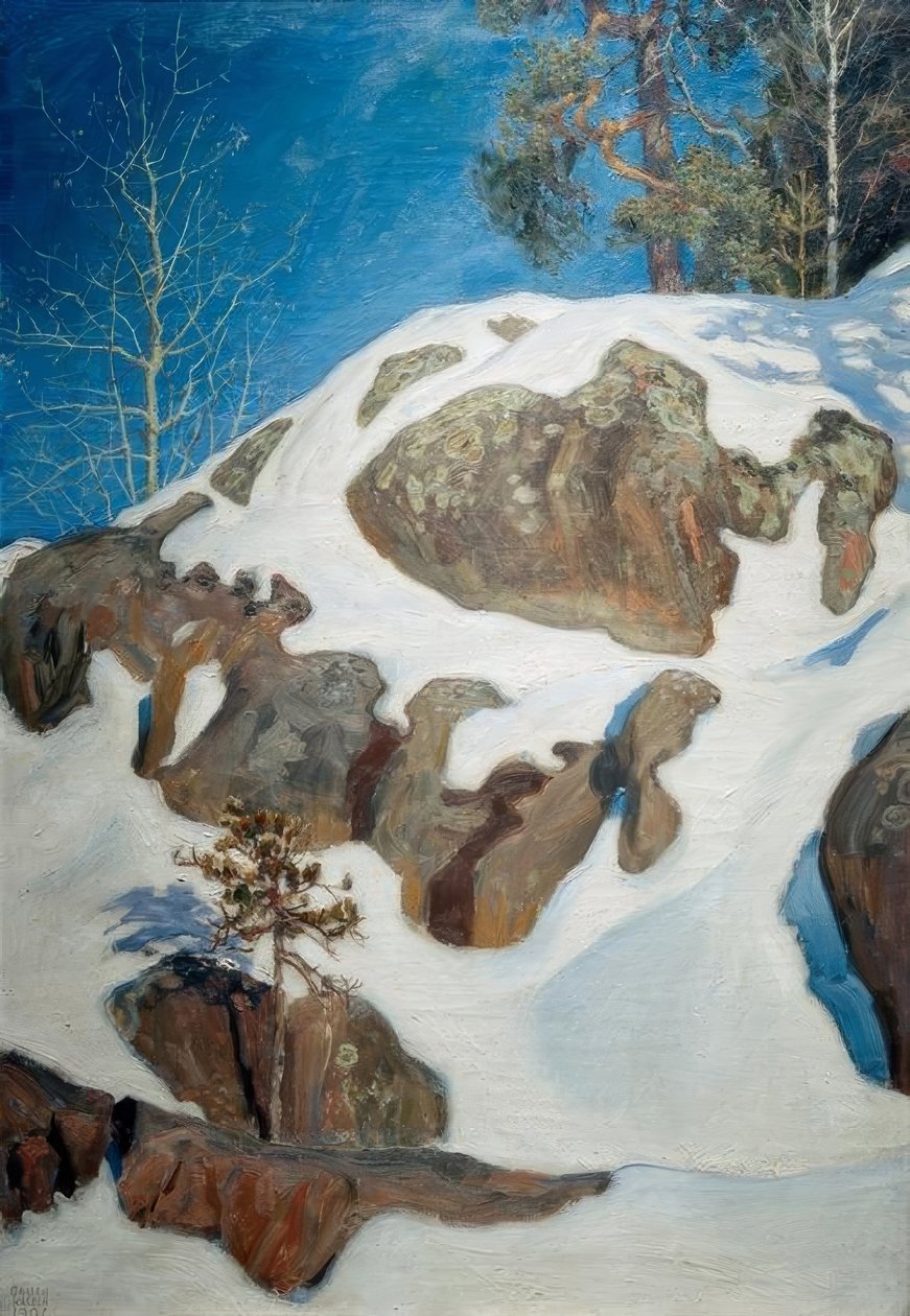 Snötäckta stenar vid Kalela av Akseli Valdemar Gallen Kallela