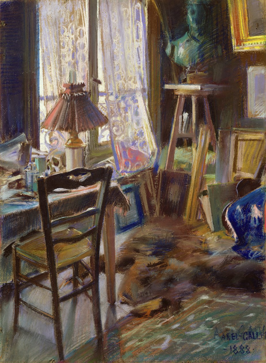 Comte Deheaulme de Vallombreuses studio, 36 Rue Jouffrey, Paris 1888 (pastell) av Akseli Valdemar Gallen Kallela
