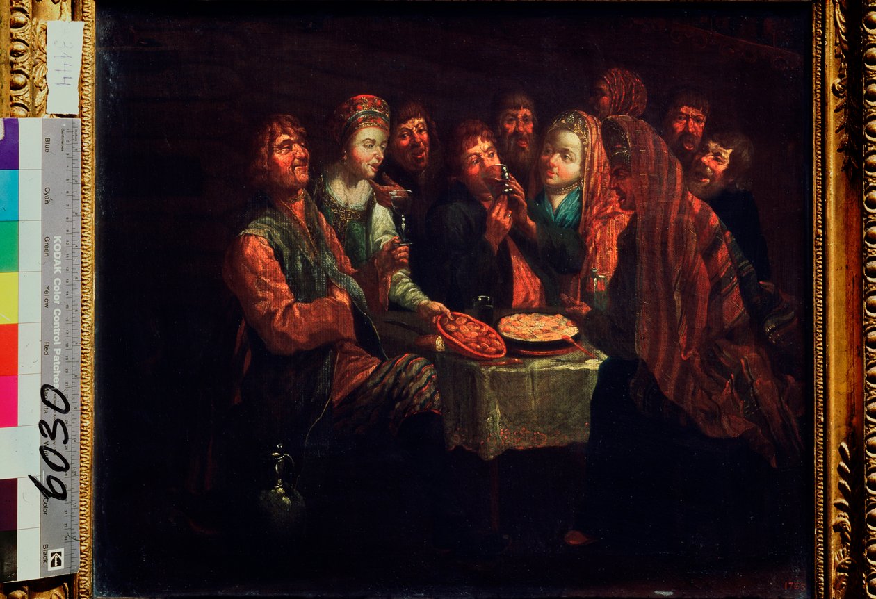 Bondefest - Målning av Al Vishnekov (första hälften av 1700-talet), oljor på duk, rysk konst 1700-talet - Ryska statens museum, Sankt Petersburg av Al Vishnekov