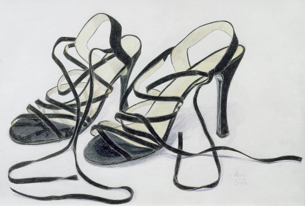 Black Strappy Shoes, 1997 (färgpenna på papper) av Alan Byrne