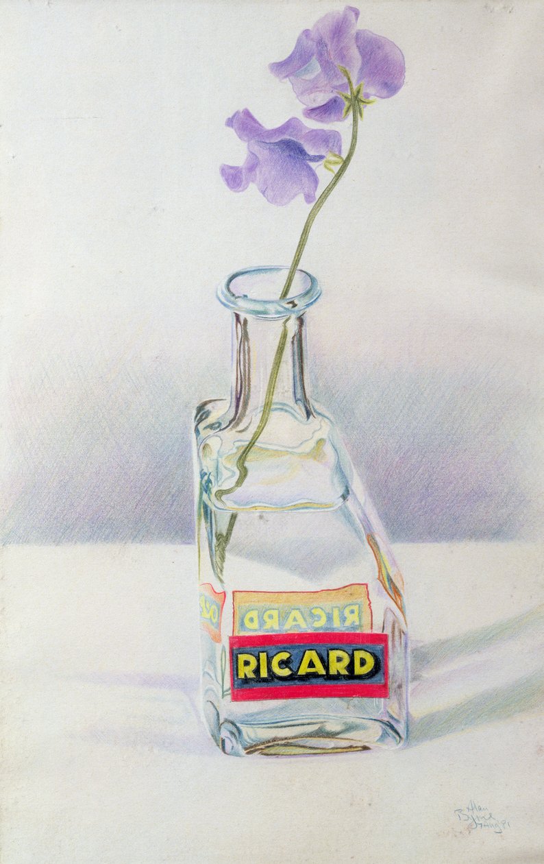 Ricard Bottle, 1981 (färgpenna på papper) av Alan Byrne