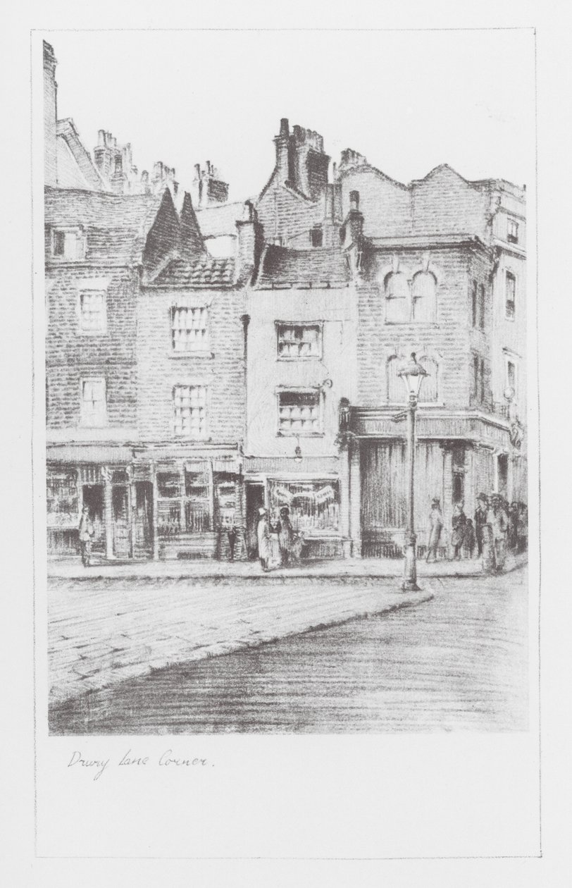 Londons gator: Drury Lane Corner (litografi) av Alan Stapleton