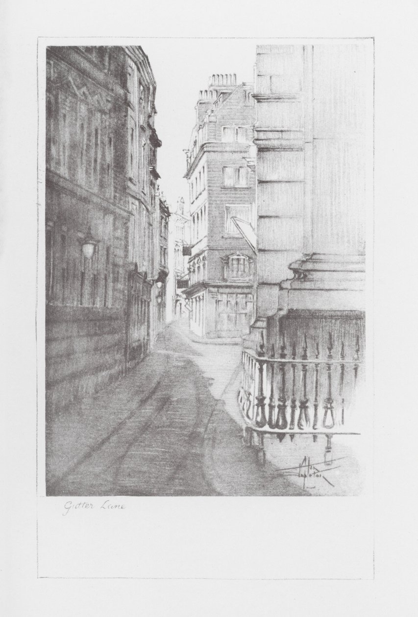 London Lanes: Gutter Lane (litografi) av Alan Stapleton