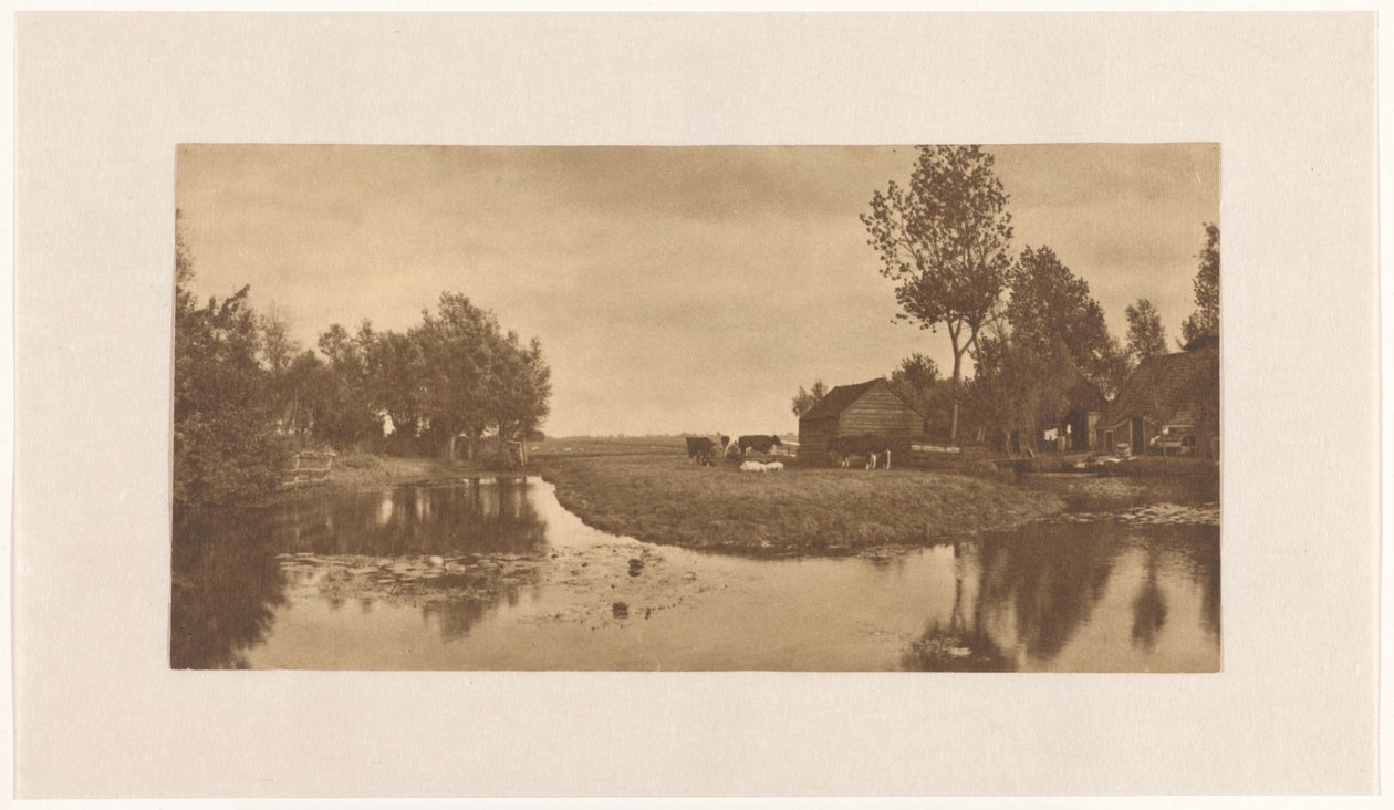 Landskap med gård och boskap på vattnet, (Nordholland?), Nederländerna av Alb. Kapteijn