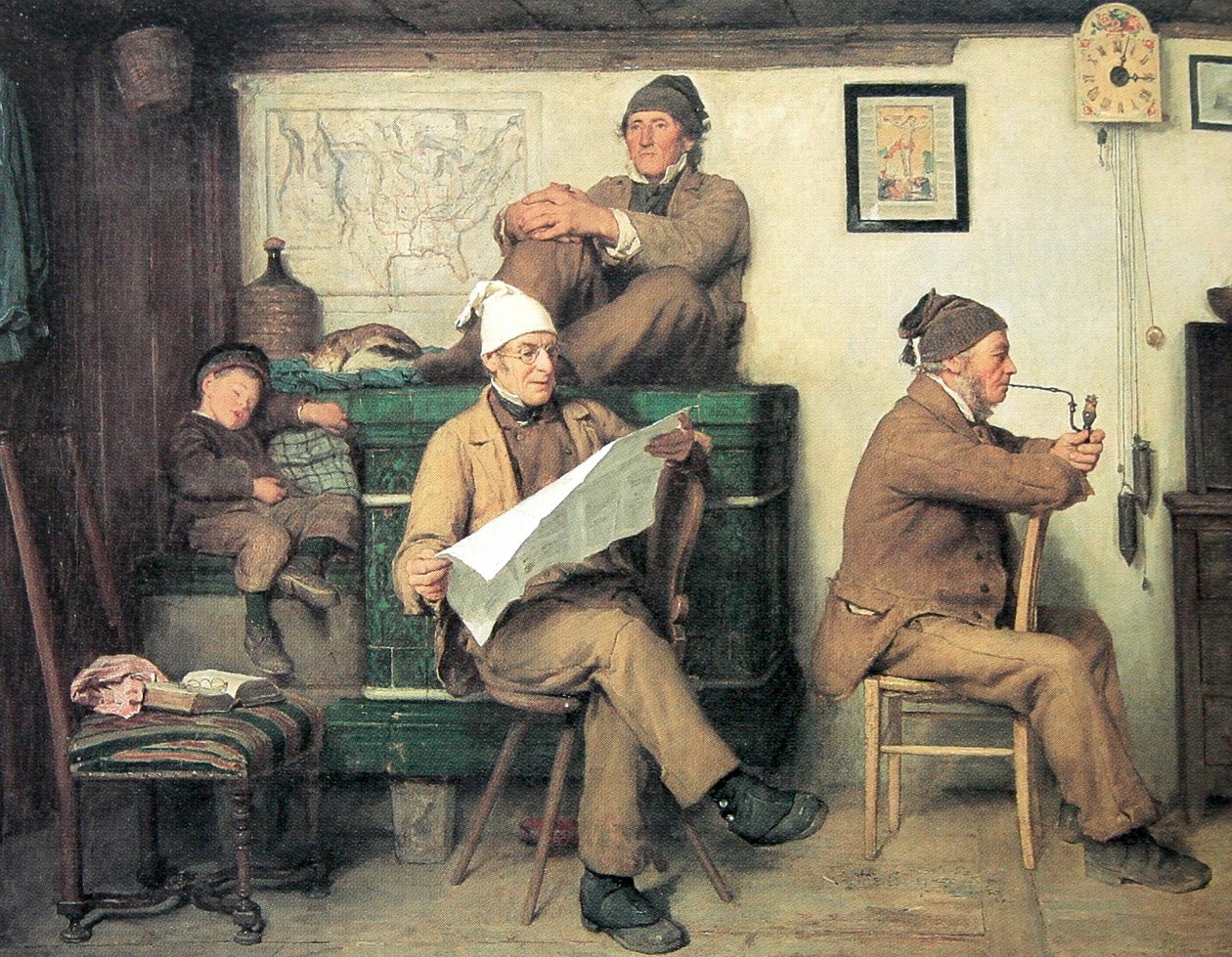 Die Bauern und die Zeitung av Albert Anker