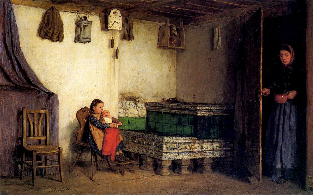 Interiör av en stuga, ca 1870-77 av Albert Anker