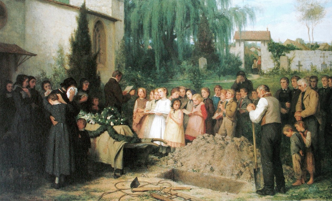 Kinderbegräbnis  av Albert Anker