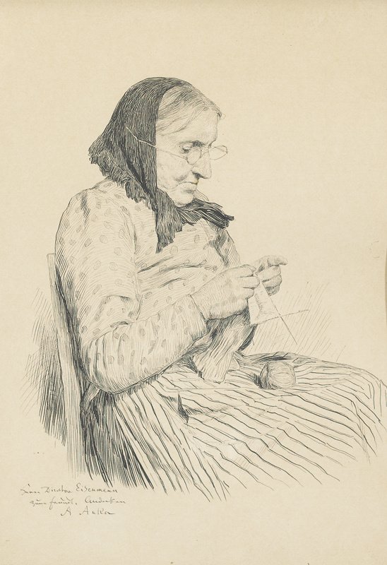 Strickende Grossmutter av Albert Anker