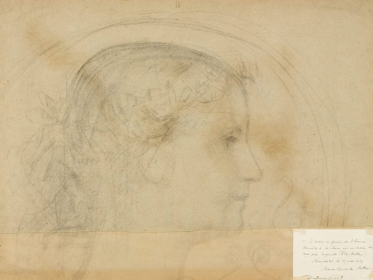 Studie Frauenkopf av Albert Anker