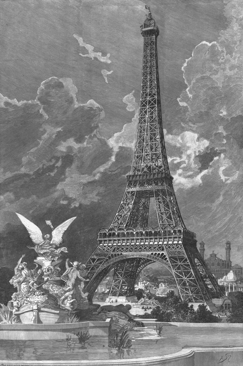Eiffeltornet (1887-89) Universell utställning 1889 i Paris, 1888, graverad av Andre Slom eller Slomszynski (d.1909) av Albert Bellenger