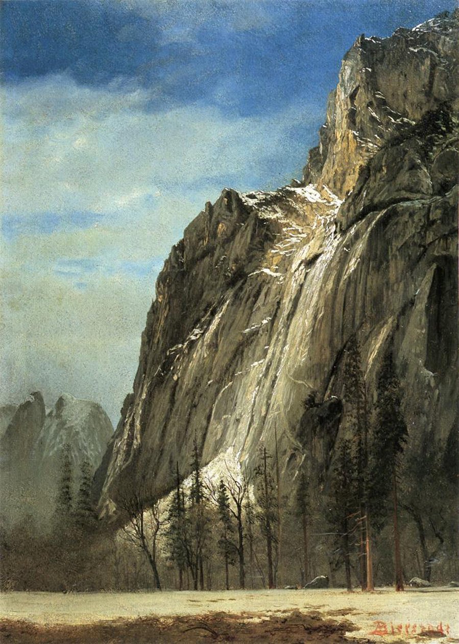 Cathedral Rocks, Yosemite, ca 1872 (olja på papper på duk) av Albert Bierstadt