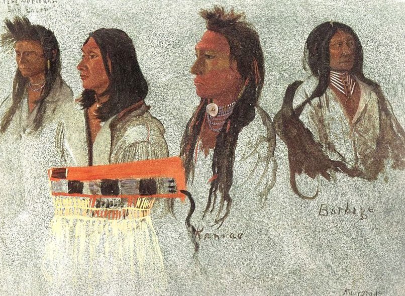 Four indians, sketch av Albert Bierstadt