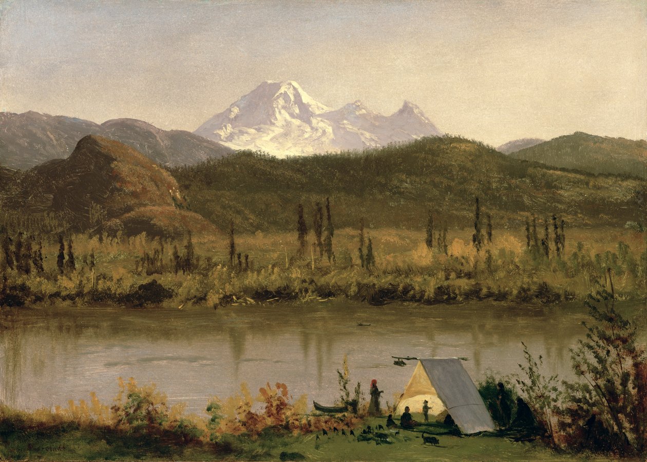 Mount Baker, Washington, från Frazier River, ca 1889 (olja på papper monterad på duk) av Albert Bierstadt