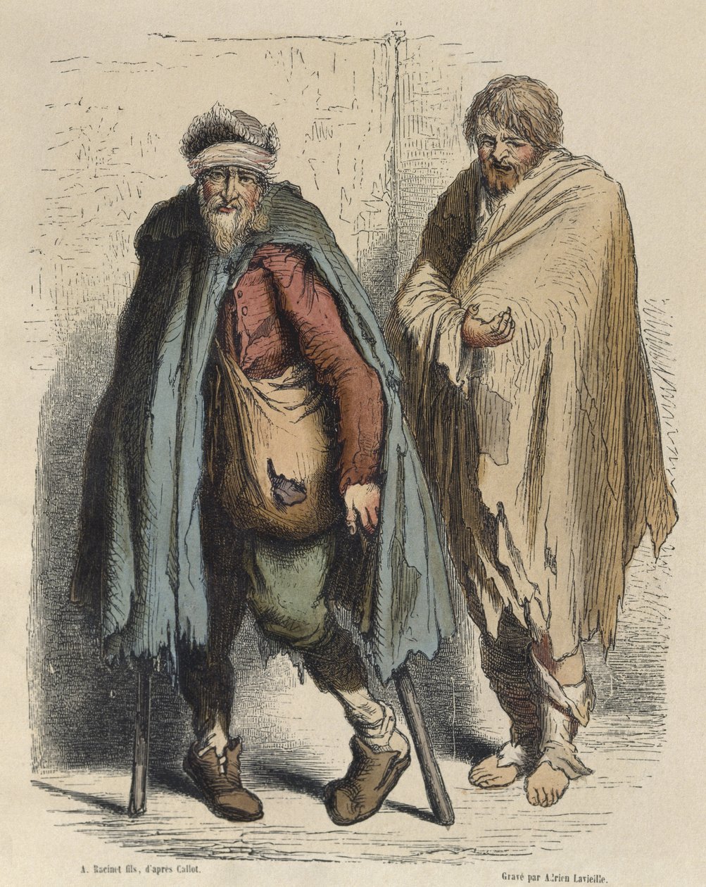 Tiggare, efter Jacques Callot (1592-1635) graverad av Adrien Lavieille (1818-62) (färgstick) av Albert Charles August Racinet