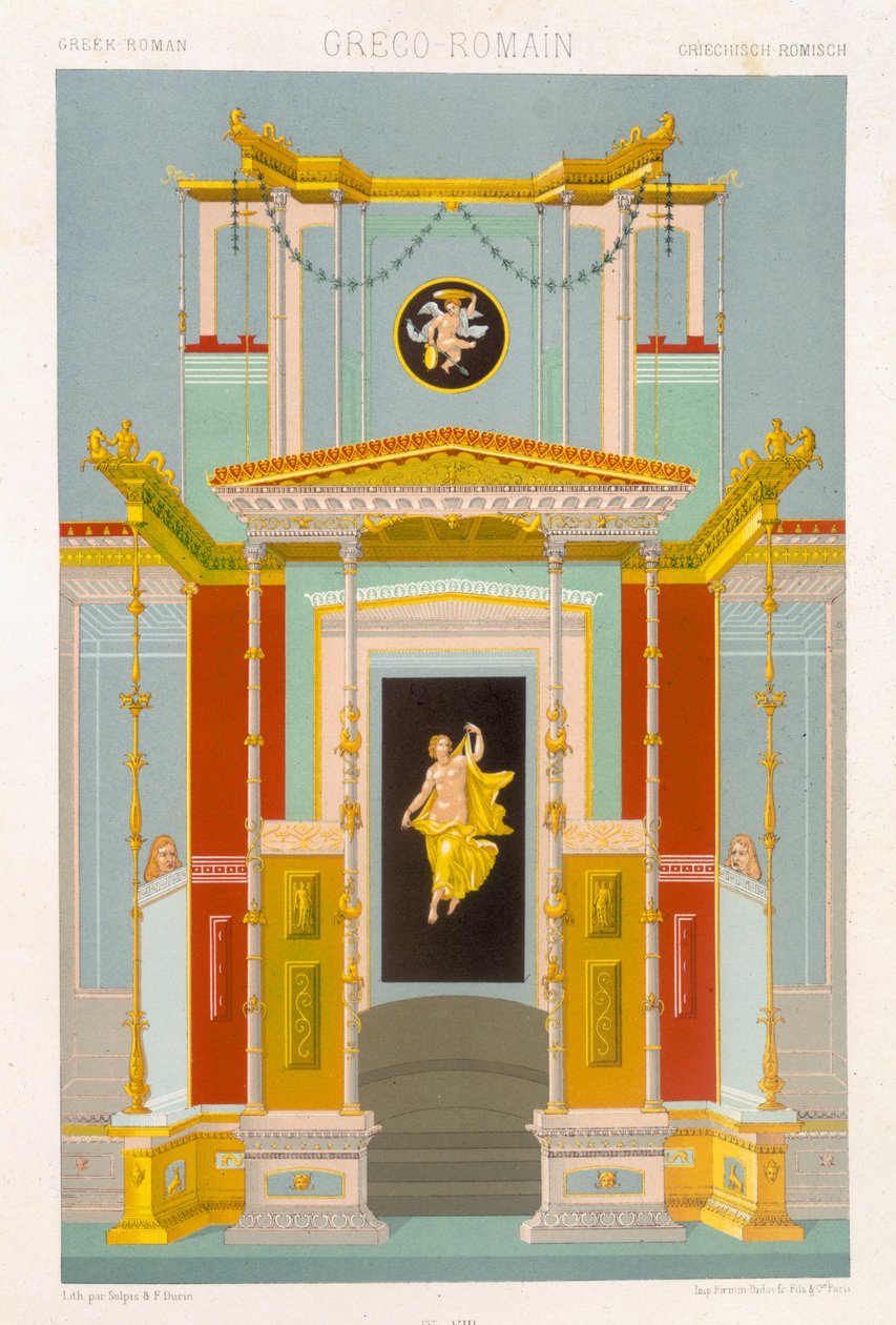 Greco-Romain Style, tavla VIII från "Polychrome Ornament", graverad av F. Durin, publicerad i Paris 1869. av Albert Charles August Racinet