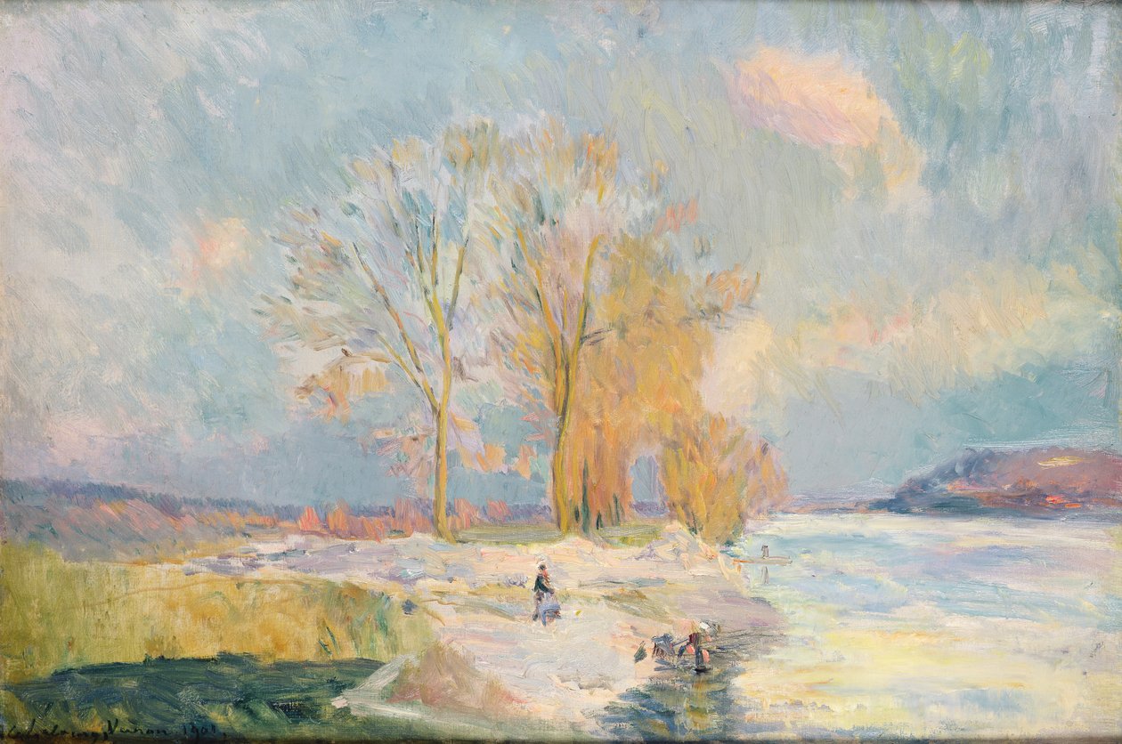 Banks of the Seine och Vernon på vintern, 1901 av Albert Charles Lebourg