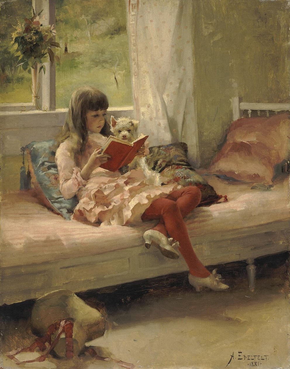 Good Friends Portrait of the Artists Sister Bertha Edelfelt   av Albert Gustaf Aristides Edelfelt