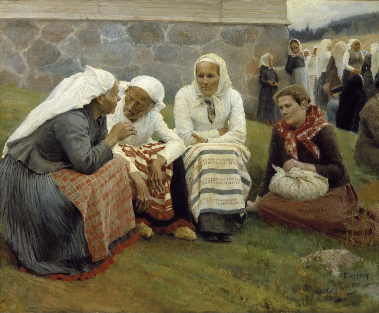 Kvinnor utanför kyrkan i Ruokolahti av Albert Gustaf Aristides Edelfelt