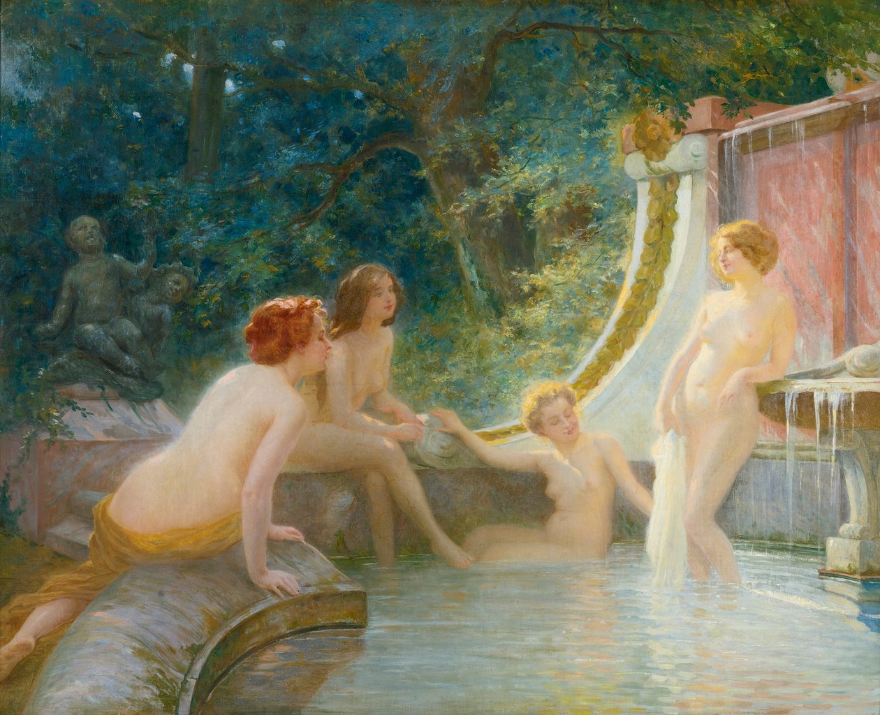 Young Bathers in a Fountain av Albert Auguste Fourie