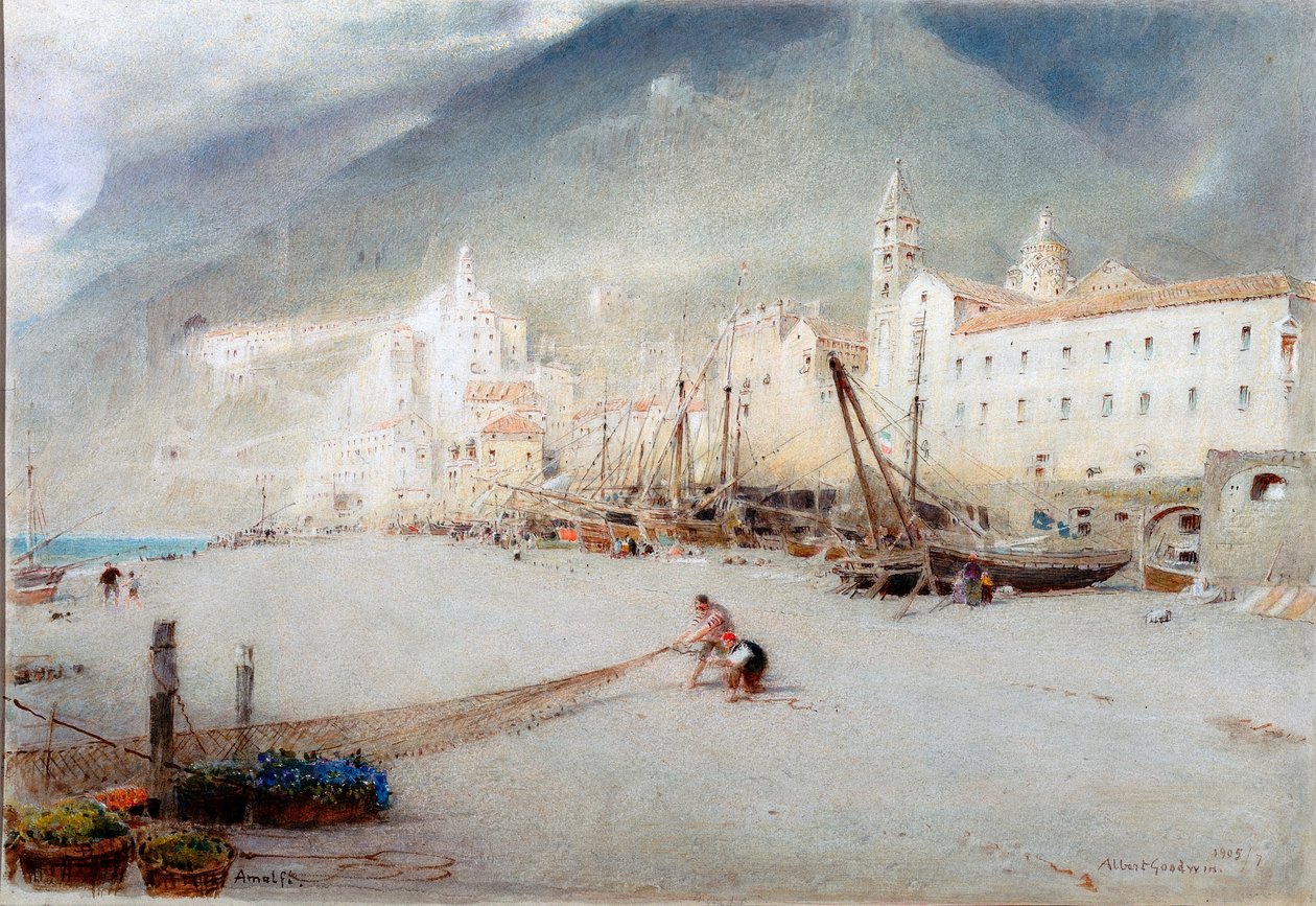 Amalfi (penna och akvarell på papper (klistrad ombord)) av Albert Goodwin