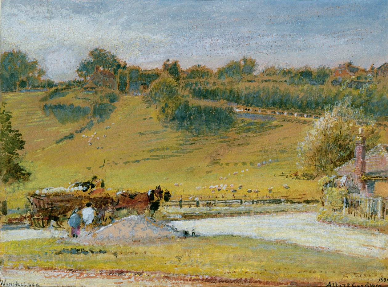 Winchelsea, 1909 (wc & kroppsfärg med penna på papper) av Albert Goodwin
