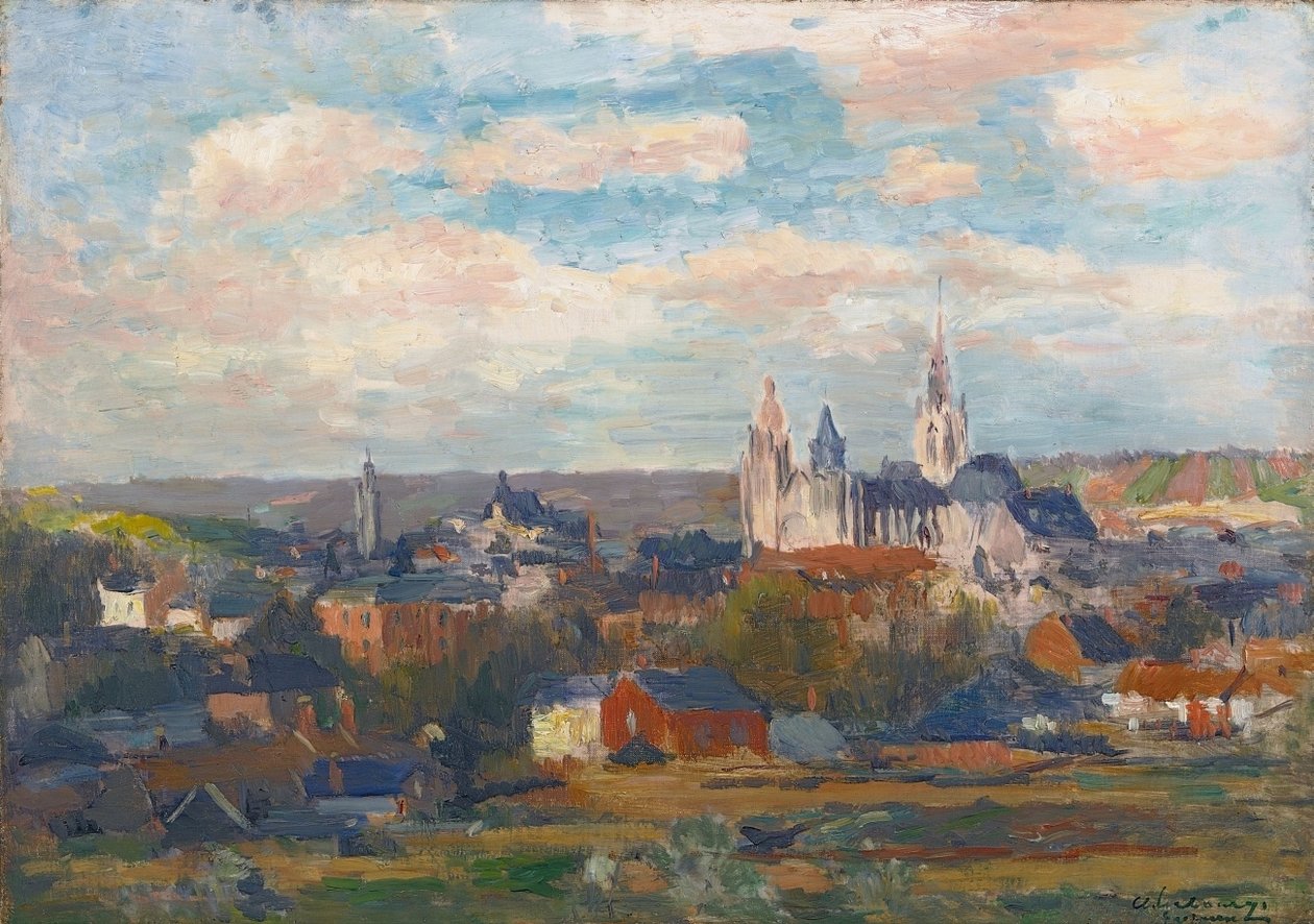 Evreux, la cathedrale Notre-DamenDeutsch: VUE DEVREUX AVEC LA CATHEDRALE NOTRE DAMEn av Albert Charles Lebourg