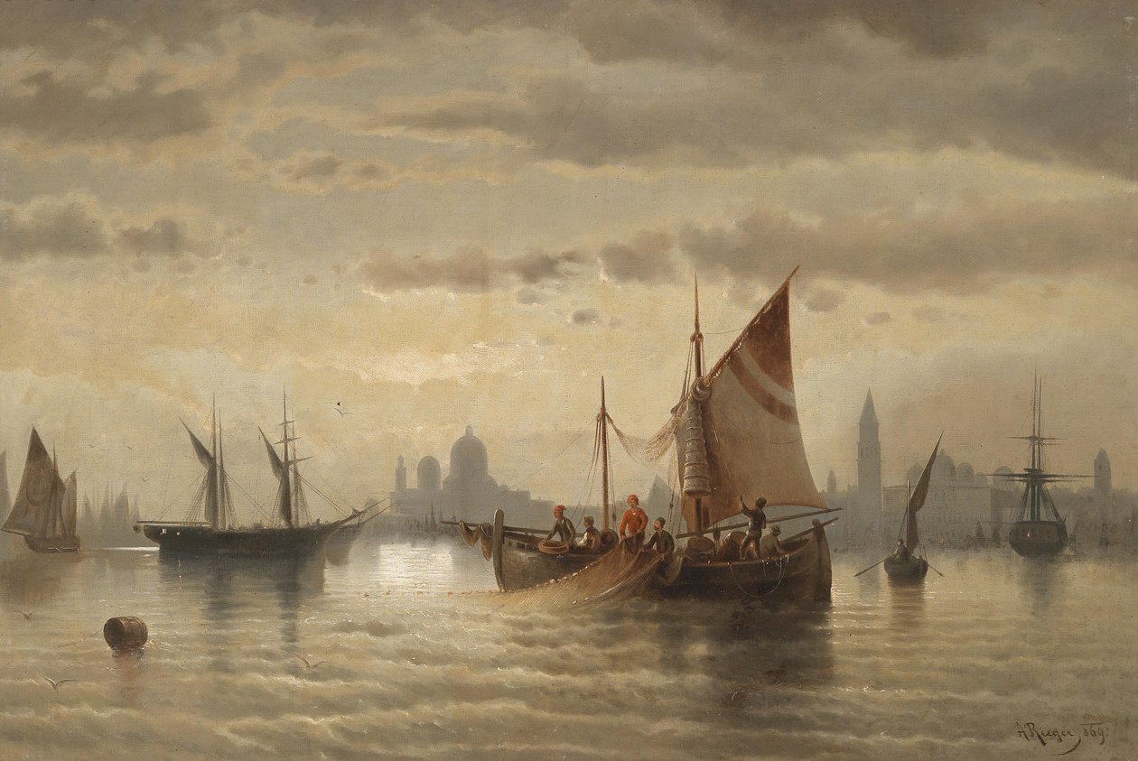 Segelfartyg framför Venedig av Albert Rieger