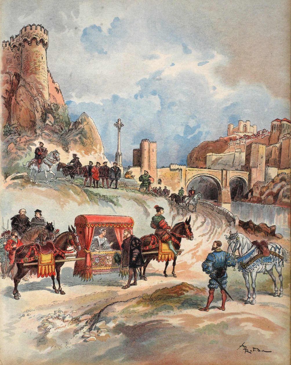 Margareta av Frankrike på besök hos sin bror, illustration från "Francois Ier: Le Roi Chevalier, av George G. Toudouze, pub. 1909 av Albert Robida
