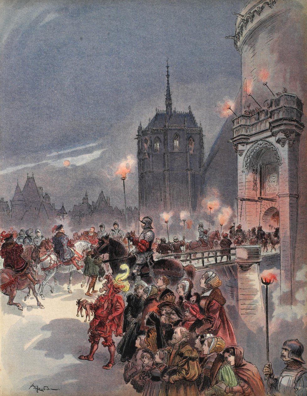 Karl V:s mottagande i Amboise, illustration från "Francois Ier: Le Roi Chevalier, av George G. Toudouze, pub. 1909 av Albert Robida
