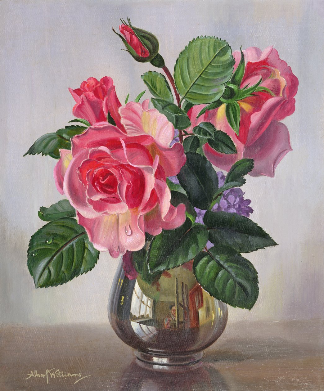 AB289 Lady Sylvia Roses katika Vaseswed ya Fedha av Albert Williams