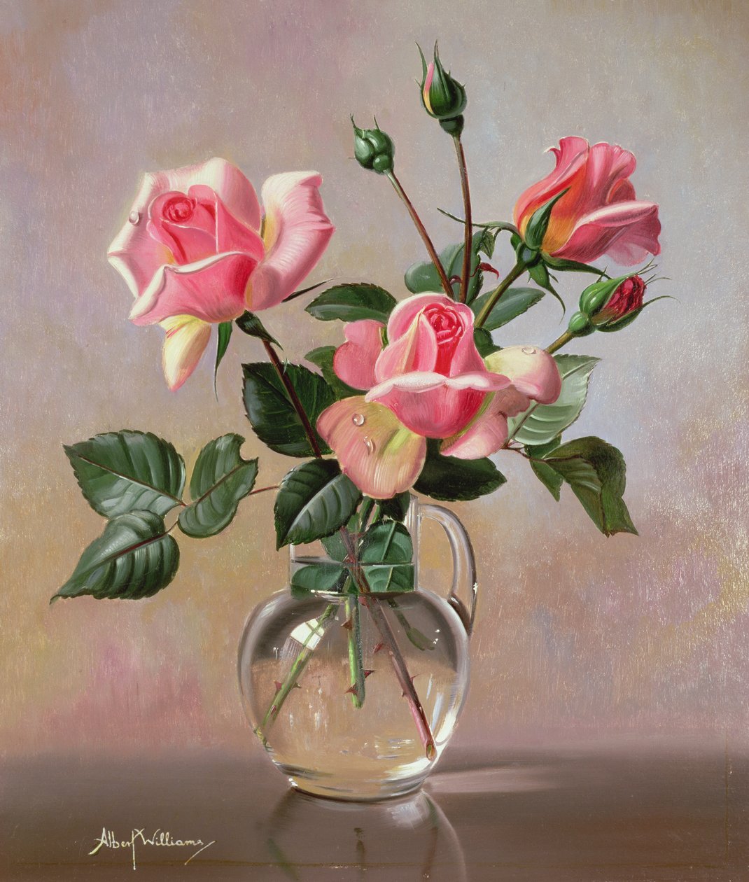 AB69 Rosa rosor i en glaskanna av Albert Williams