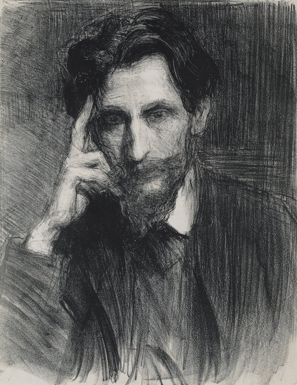 Porträtt av en man (kol på papper) av Albert de Belleroche