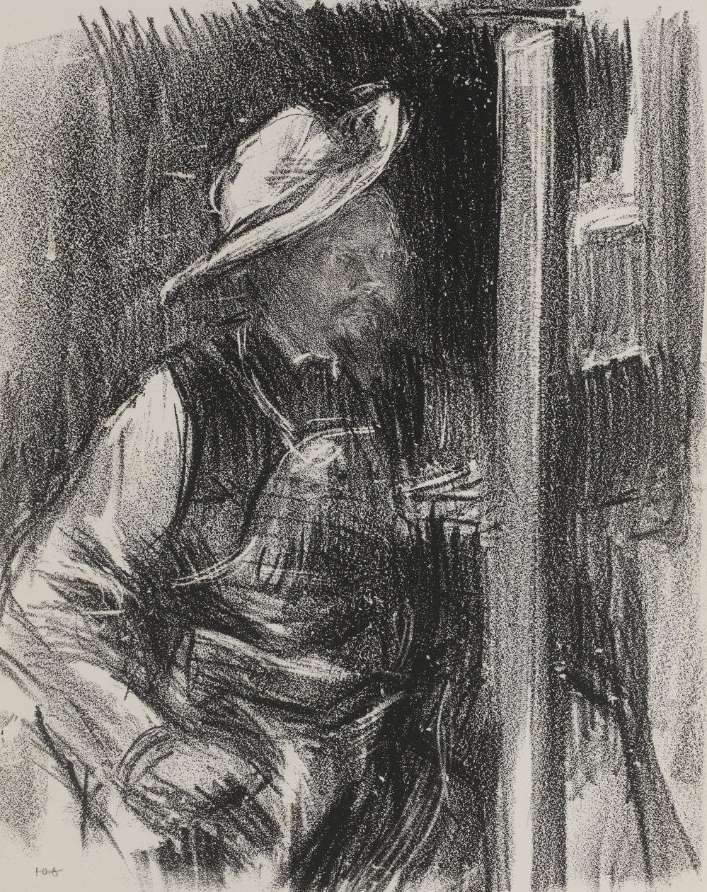 Porträtt av en konstnär i en hatt med bred brätt, tidigt 1900-tal av Albert de Belleroche