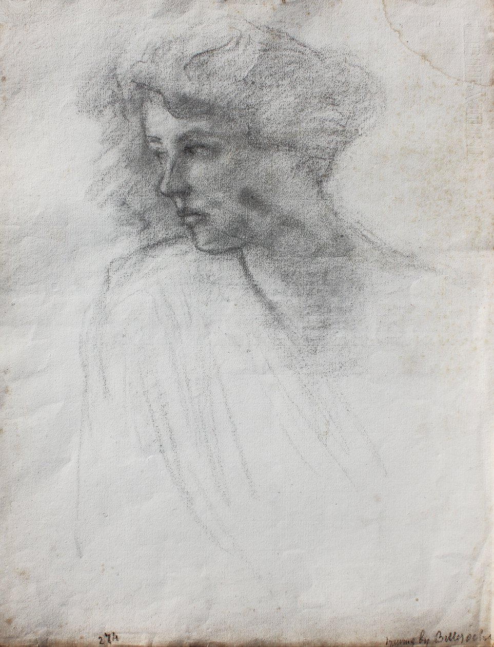 Porträtt av konstnärens hustru, huvud och axlar, trekvartsvy, ca 1905 (svart krita på papper) av Albert de Belleroche