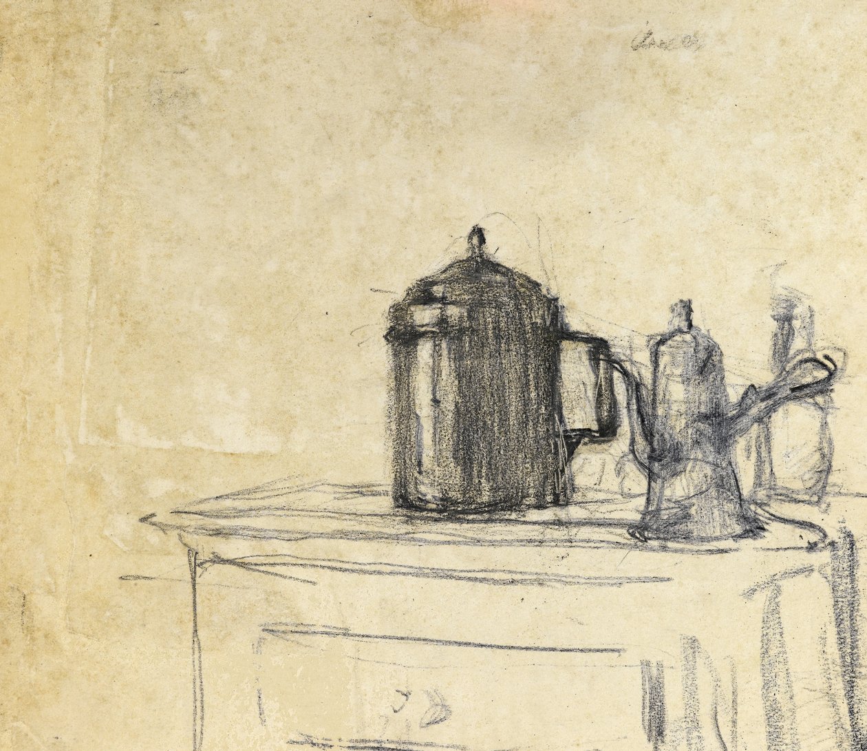 Stilleben av kannor, ca 1890 (svart krita på papper) av Albert de Belleroche