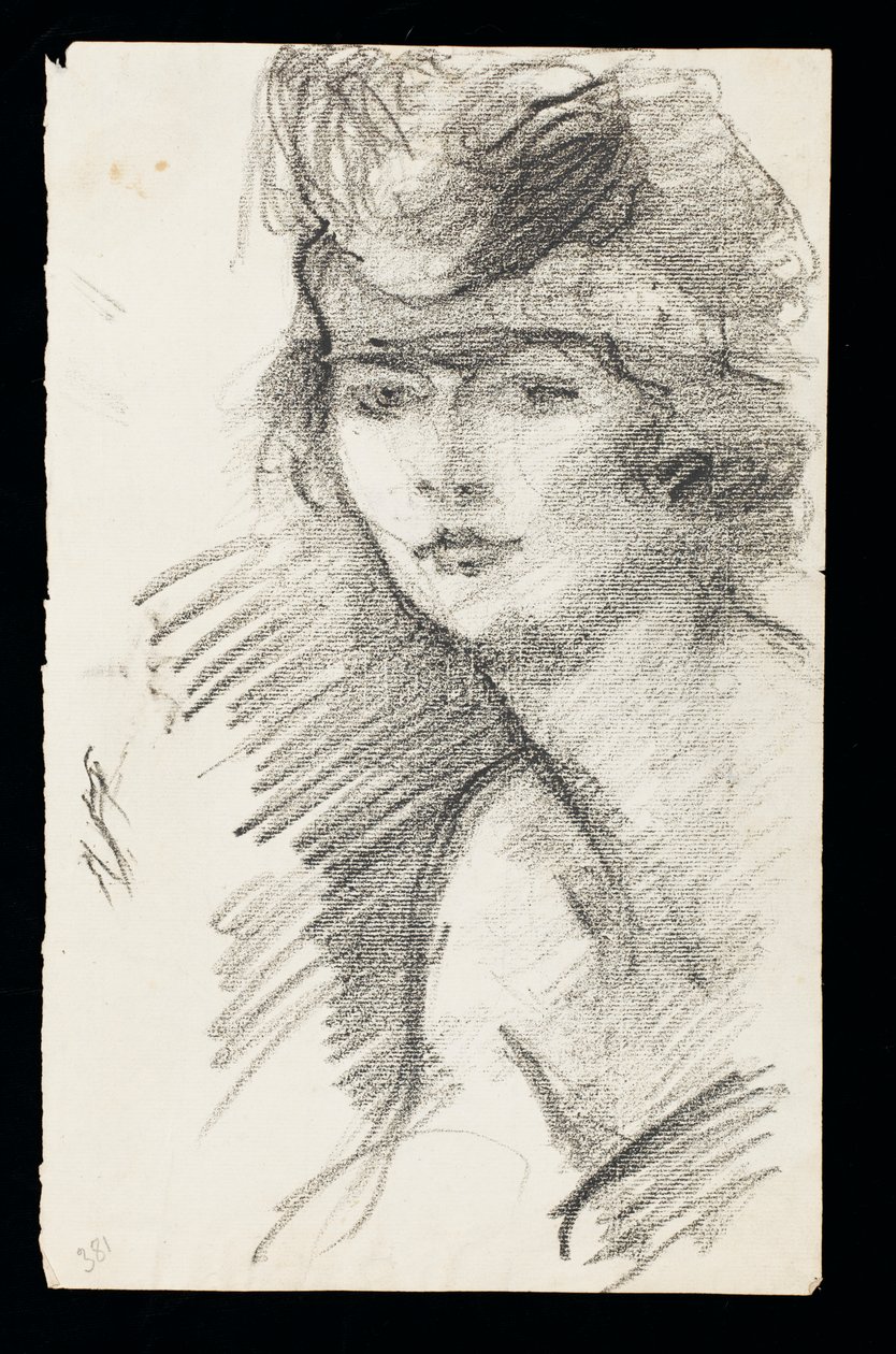 Studie av en modell med hårband, ca 1900 (träkol på papper) av Albert de Belleroche