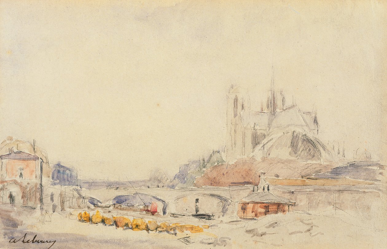 Utsikt över Pont de la Tournelle och Notre-Dame de Paris av Albert Charles Lebourg