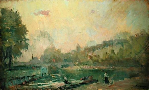 Längs Seine (olja på duk) av Albert Charles Lebourg