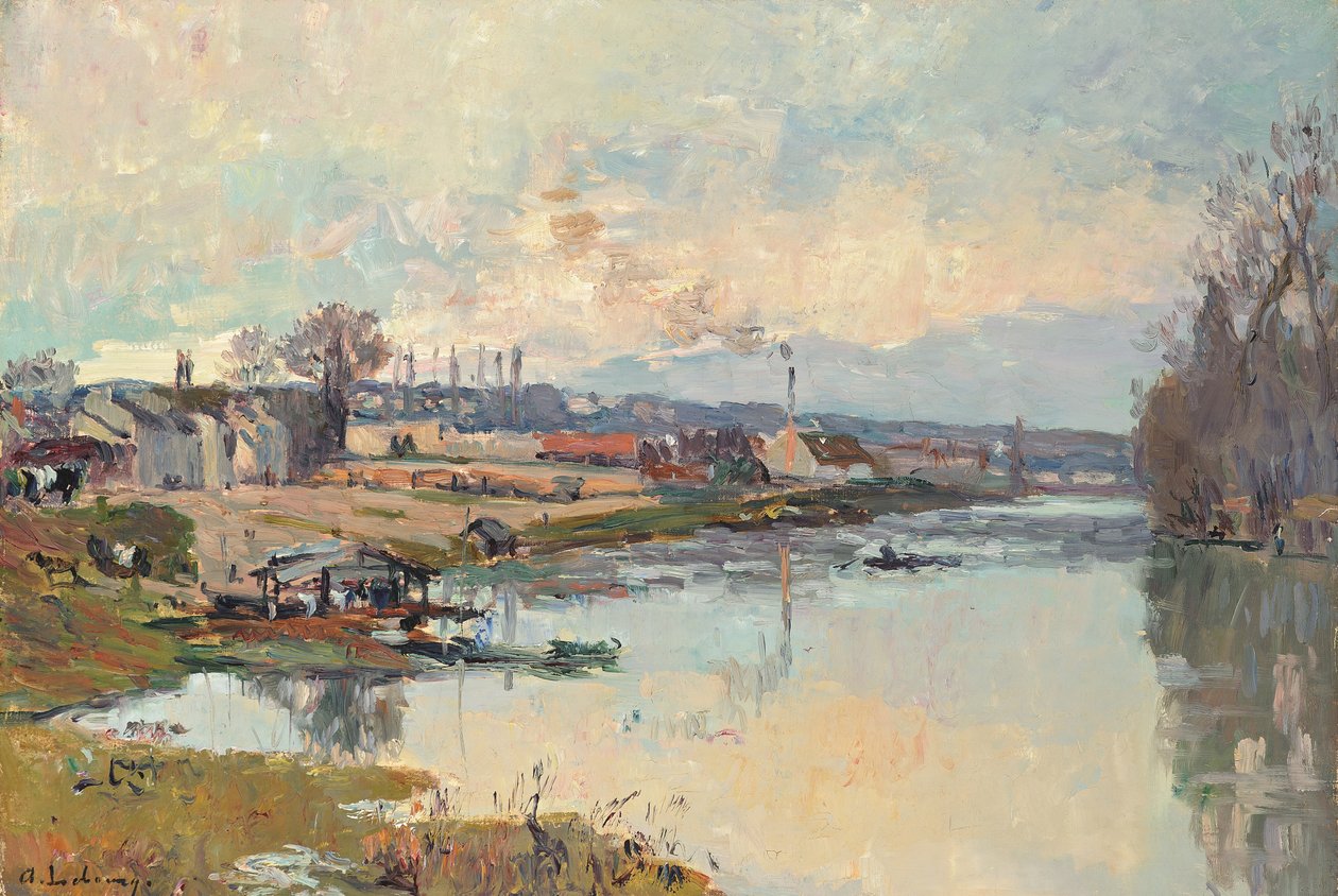 Seinen vid Port Marly (olja på duk) av Albert Charles Lebourg