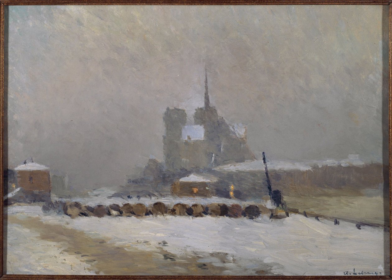 Notre-Dame de Paris, snöeffekt, kväll, ca 1897 (olja) av Albert Charles Lebourg