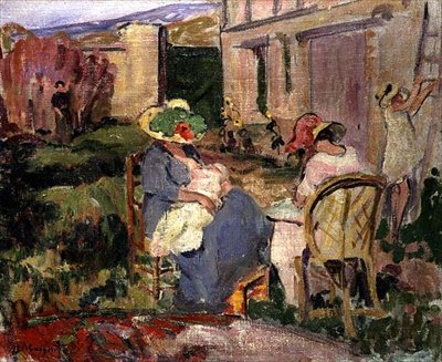 Familjen (olja på duk) av Albert Charles Lebourg