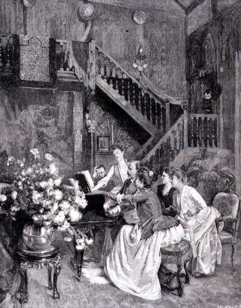 Studera musiken (gravyr) av Albert (after) Aublet