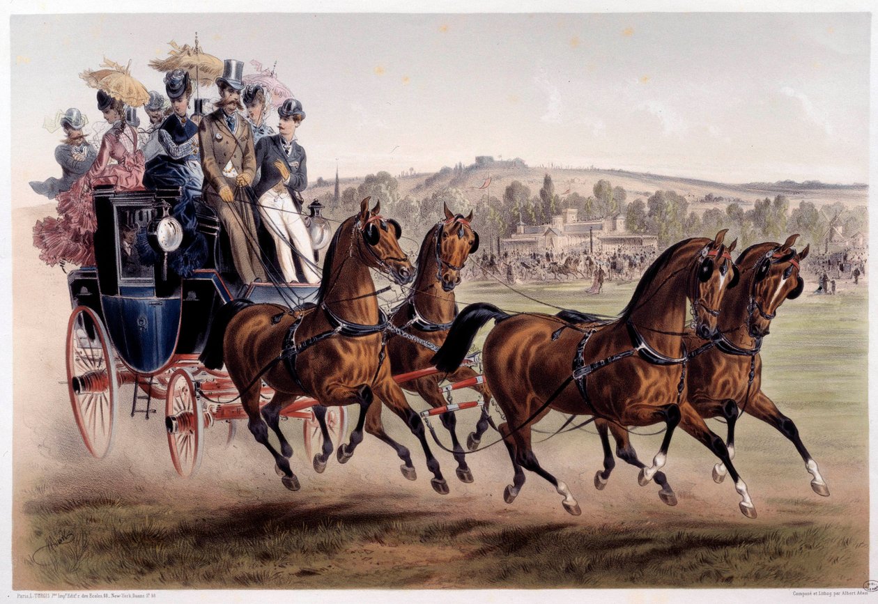 Postkärra, återkomsten av tävlingar Tryck av Albert Adam (1833-?) 1800-tal Paris, Musee Carnavalet av Albert Adam