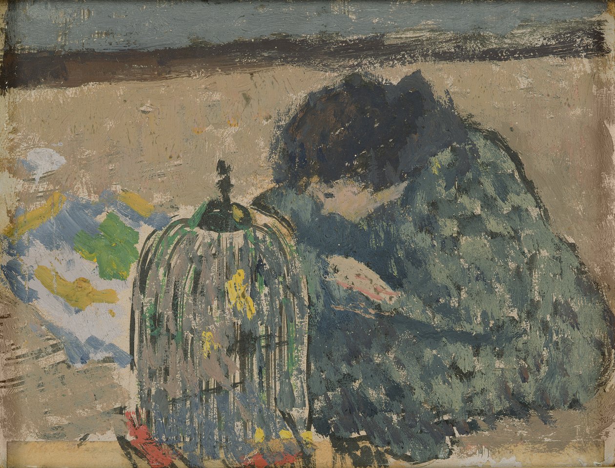 Kvinna med kanariefågel, ca 1892-94 (olja på kort) av Albert Andre
